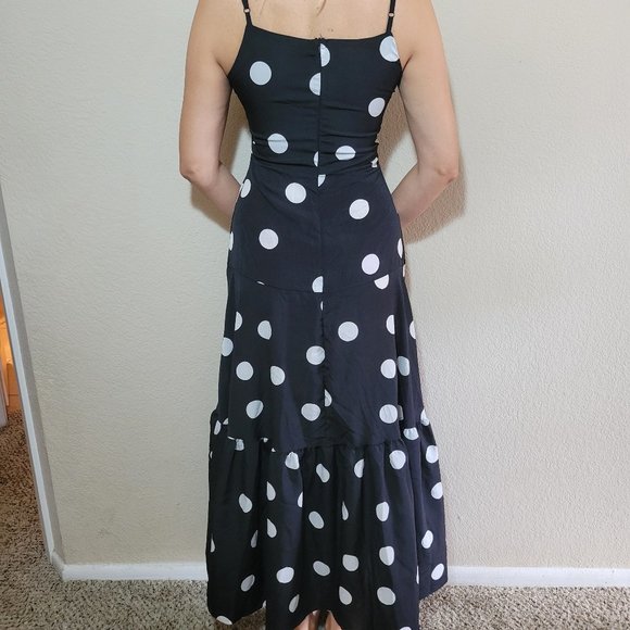 Maxi Dress Juniors Small Black White Polka Dot Long Spaghetti Strap Ruffle Women - Picture 3 of 5